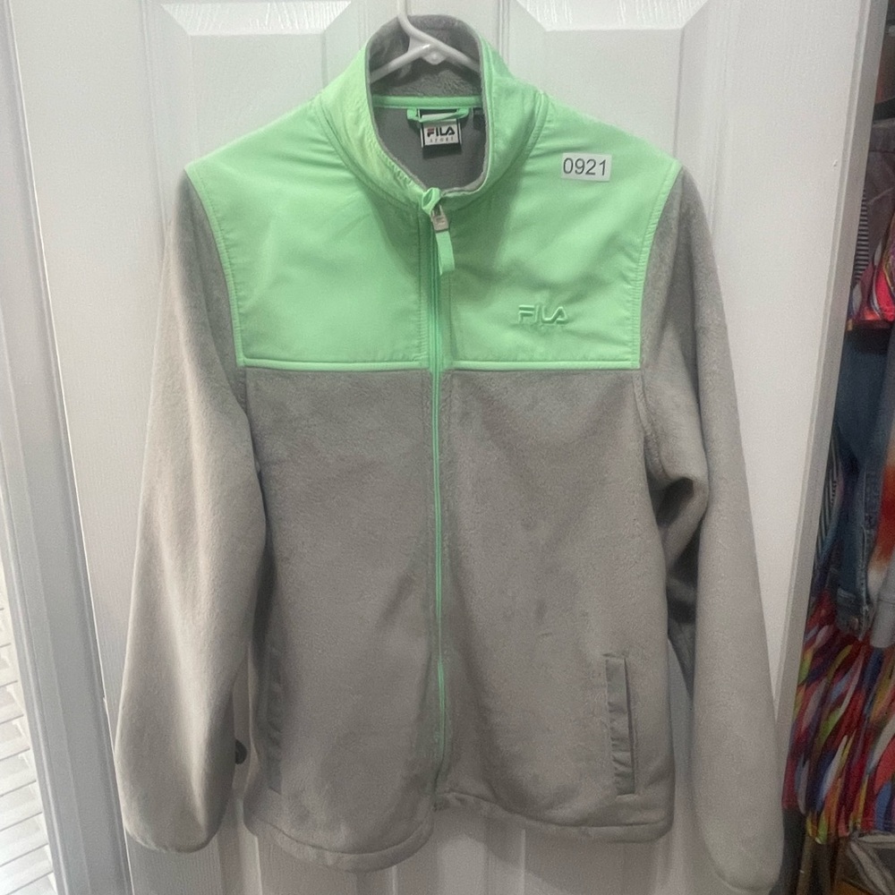 FILA Fleece Green And Gray large beautiful jacket very soft!!